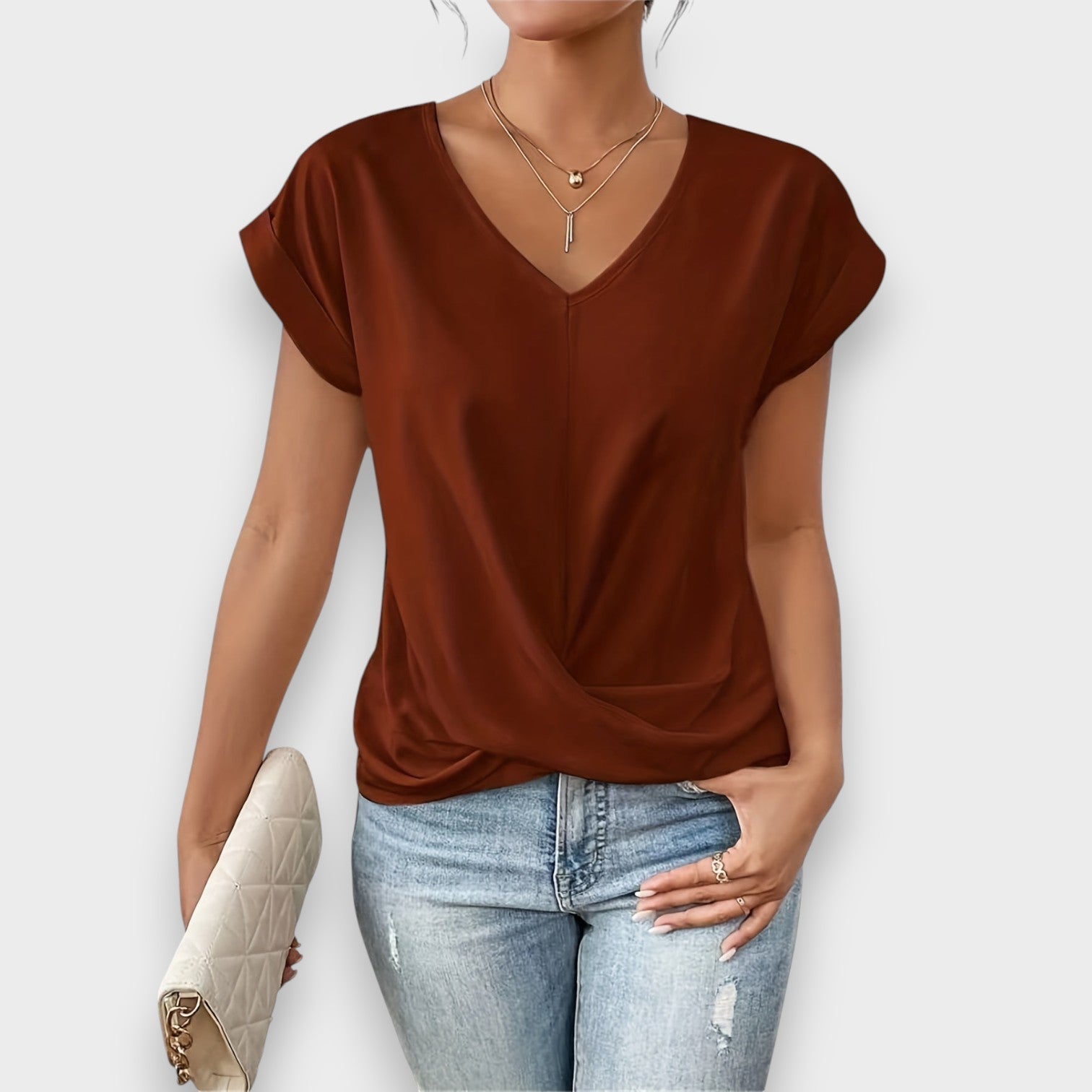Gigi™ – Elegantna top s vozlom in V-izrezom